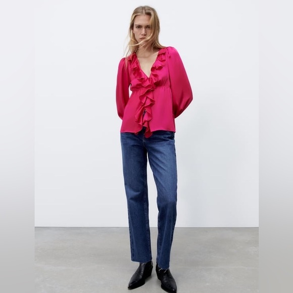 Zara Ruffle Blouse in Fuchsia - Picture 2 of 6